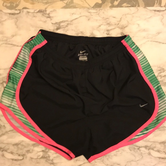 Nike Pants - Nike Dri-Fit running shorts•EUC•Black•Pink•Green•M